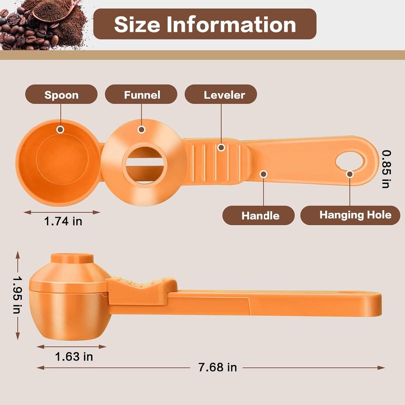 CEILUPY 2-in-1 Coffee Scoop with Funnel, 2 Teaspoon Measuring Spoon for Reusable K Cups, Ground Coffee, Protein Powder & Tea, Mess-Free Plastic Design (Orange) - Image 2
